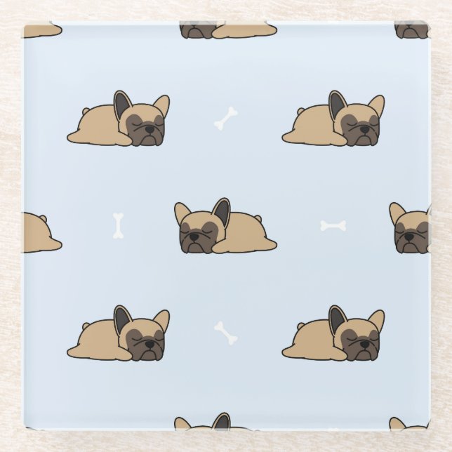 French bulldog puppy, cute sleeping pattern. glass coaster (Front)