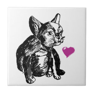 French Bulldog Puppy Drawing  Ceramic Photo Tile