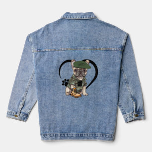 French Bulldog Puppy in Camo Outfit & Green Beret Denim Jacket