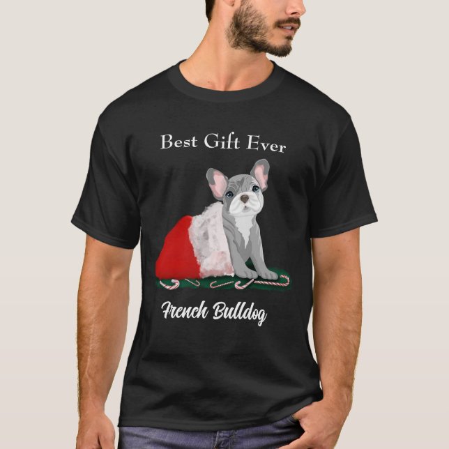 French Bulldog Puppy In Santa Hat T-Shirt (Front)