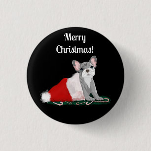 French Bulldog Puppy In Santa’s Hat Keychain 1 Inch Round Button