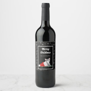 French Bulldog Puppy In Santa’s Hat Wine Label
