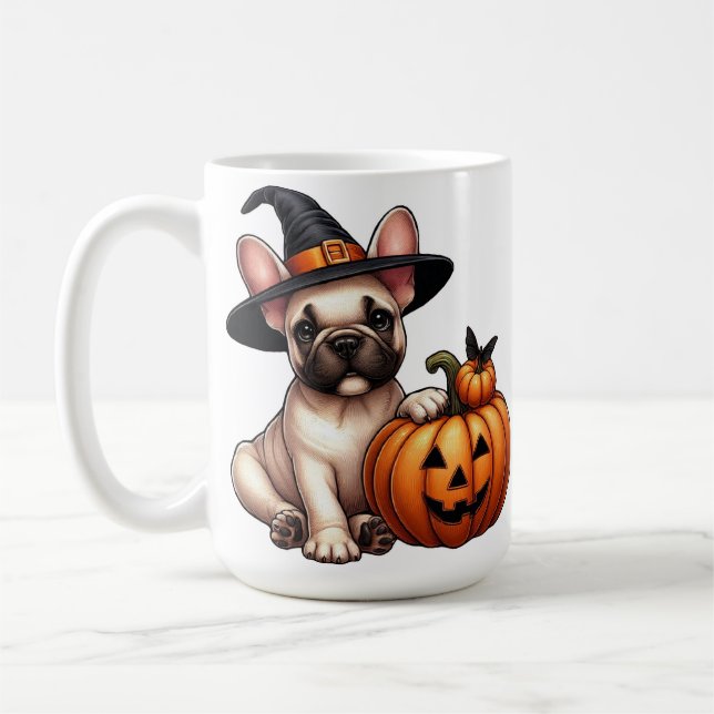 French Bulldog Puppy in Witch Hat with Pumpkin  Coffee Mug (Left)