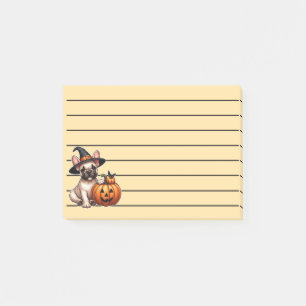 French Bulldog Puppy in Witch Hat with Pumpkin Post-it Notes