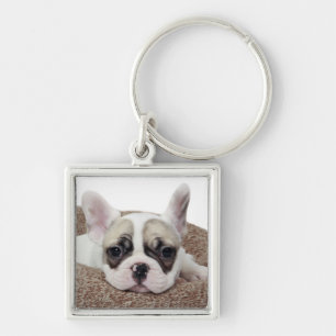 French Bulldog Puppy Lying In A Dog Bed Keychain