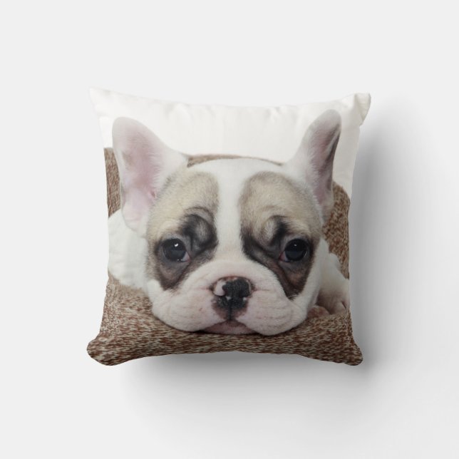 French Bulldog Puppy Lying In A Dog Bed Throw Pillow (Front)