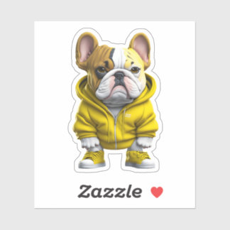 French bulldog puppy wearing stickers