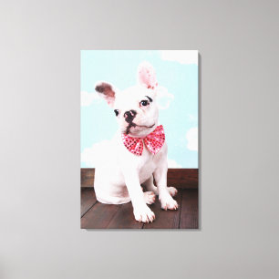 French Bulldog Puppy With Pink Bow Canvas Print