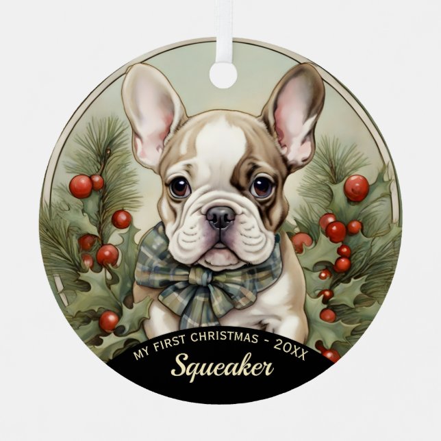 French Bulldog Puppy's First Christmas Ornament (Front)