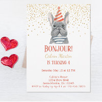 French Bulldog Red Fourth Birthday Invitation
