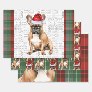 French Bulldog Red Green Holiday Plaid Christmas Wrapping Paper Sheet