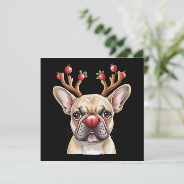 French Bulldog Reindeer Dog Lover Christmas Xmas Invitation (Standing Front)
