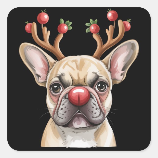 French Bulldog Reindeer Dog Lover Christmas Xmas Square Sticker (Front)