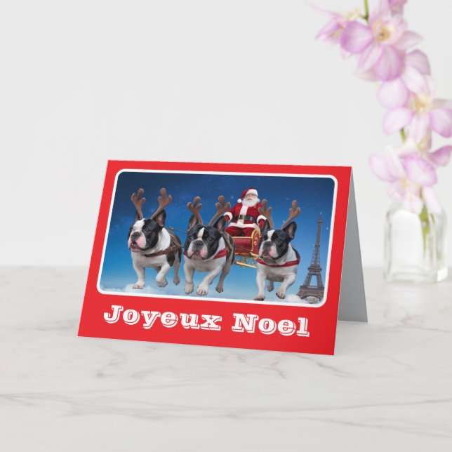 French Bulldog Reindeer Folded Greeting Card (Orchid)