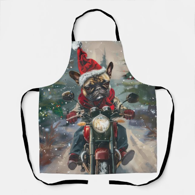 French Bulldog Riding Motorcycle Christmas Apron (Front)