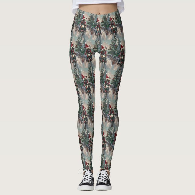 French Bulldog Riding Motorcycle Christmas Leggings (Front)