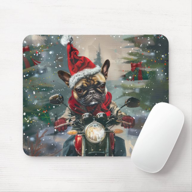 French Bulldog Riding Motorcycle Christmas Mouse Pad (With Mouse)