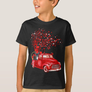 French Bulldog Riding Red Truck Valentine Butterfl T-Shirt