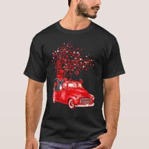 French Bulldog Riding Red Truck Valentine Butterfl T-Shirt