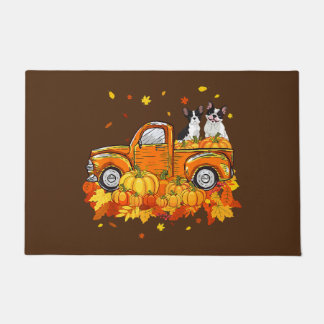 French bulldog Riding Truck Pumpkin Autumn Leaves Doormat