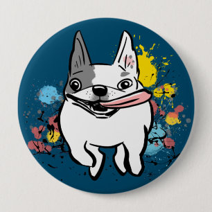 French Bulldog Running Dog with Paint Splashes 4 Inch Round Button