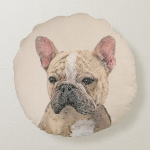 French Bulldog (Sable) Painting - Cute Original Do Round Pillow