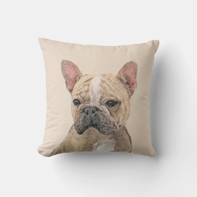 French Bulldog (Sable) Painting - Cute Original Do Throw Pillow (Front)