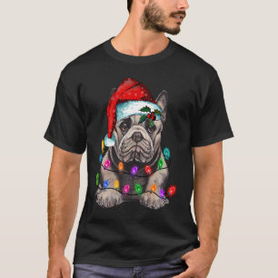 French bulldog santa christmas tree lights T-Shirt