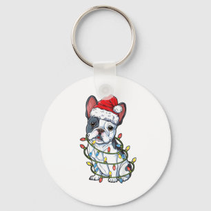 French Bulldog Santa Christmas Tree Lights Xmas Bo Keychain
