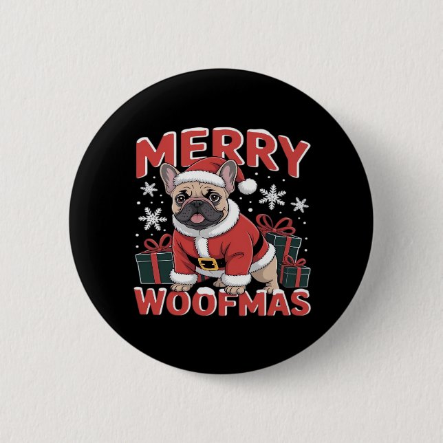 French Bulldog Santa Claus Hat Merry Christmas Dog 2 Inch Round Button (Front)