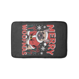 French Bulldog Santa Claus Hat Merry Christmas Dog Bath Mat