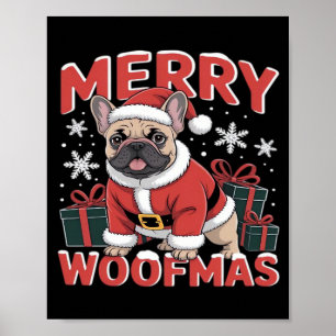 French Bulldog Santa Claus Hat Merry Christmas Dog Poster