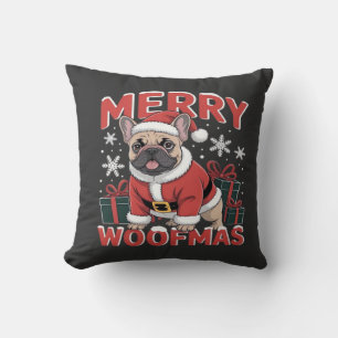 French Bulldog Santa Claus Hat Merry Christmas Dog Throw Pillow