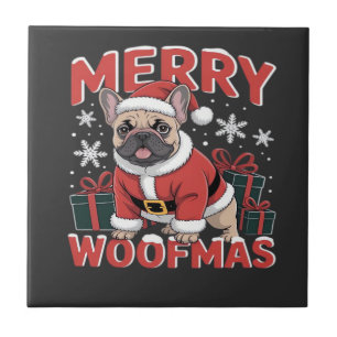 French Bulldog Santa Claus Hat Merry Christmas Dog Tile