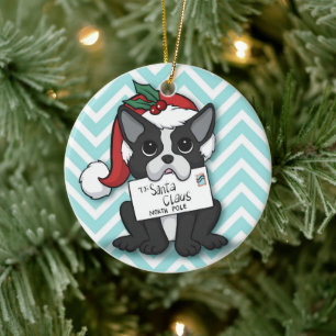 French bulldog Santa Claus Holiday Ceramic Ornament