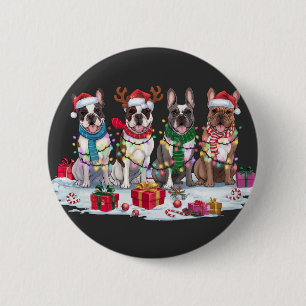 French bulldog Santa hat antlers elf Christmas 2 Inch Round Button