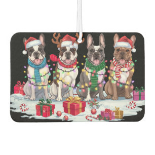 French bulldog Santa hat antlers elf Christmas Air Freshener