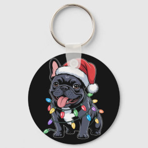 French Bulldog Santa Hat Christmas Lights Gifts Keychain