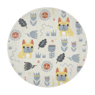 French Bulldog: Scandinavian Floral Repeat. Cutting Board