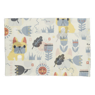 French Bulldog: Scandinavian Floral Repeat. Pillowcase