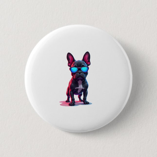 French Bulldog SciFi Wearing Cool Sunglasses 2 Inch Round Button (Front)