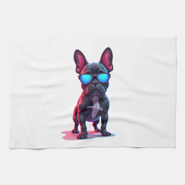 French Bulldog SciFi Wearing Cool Sunglasses Kitchen Towel (Horizontal)