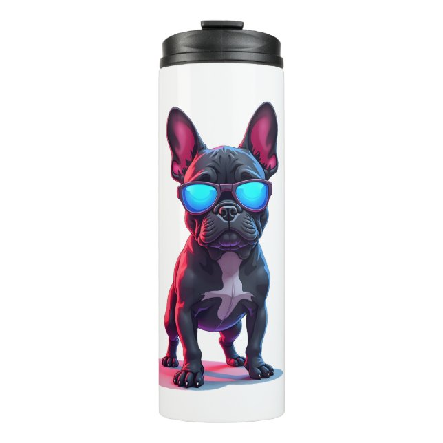 French Bulldog SciFi Wearing Cool Sunglasses Thermal Tumbler (Front)