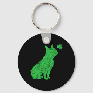 French Bulldog Shamrock St Patricks Day Frenchie D Keychain