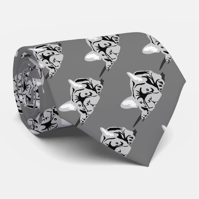 French Bulldog Silhouette black, white, grey Tie (Rolled)