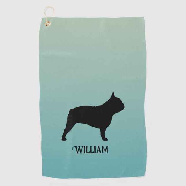 French Bulldog Silhouette Custom Name Golf Towel (Front)