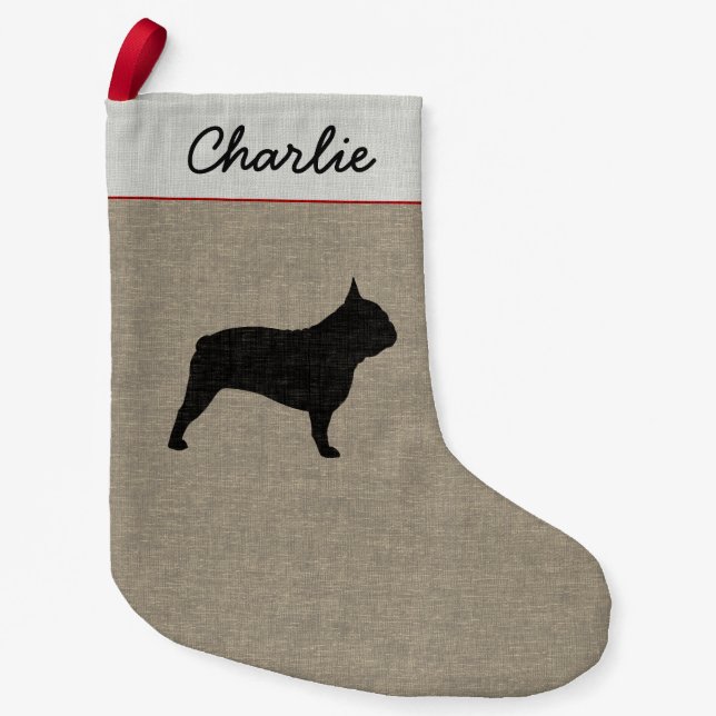 French Bulldog Silhouette Frenchie Pet Dog Custom Small Christmas Stocking (Front)