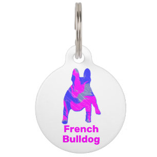 French Bulldog Silhouette Hot Pink & Blue White Pet Tag