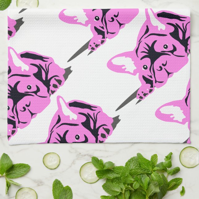 French Bulldog Silhouette Kitchen Towel (Folded)