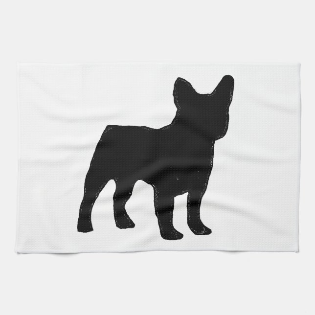 french bulldog silhouette kitchen towel (Horizontal)